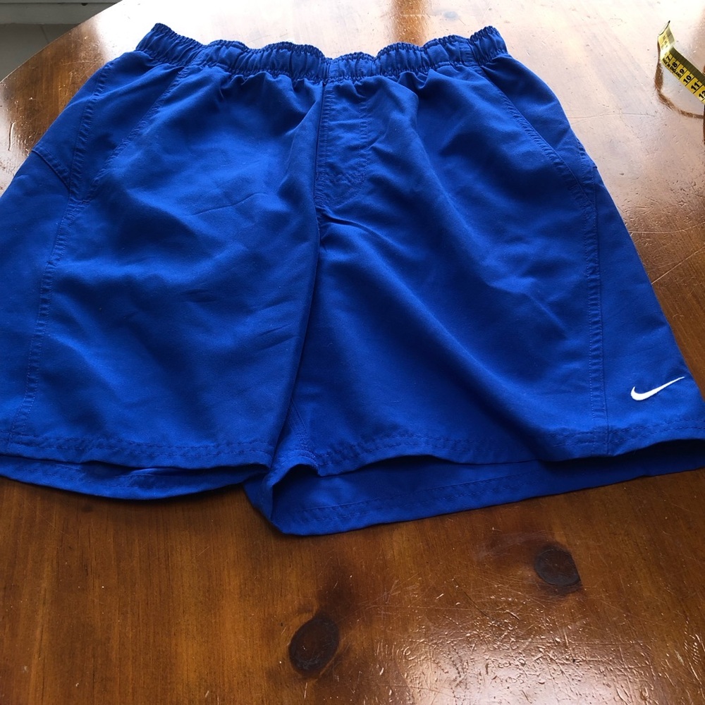 Nike Blue swim shorts with black mesh insert- apron 29” with ties- preloved